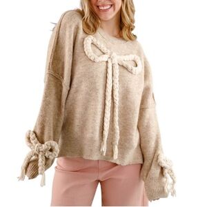 NWT Sofie The Label Oversized Braided Bow Sweater In Natural